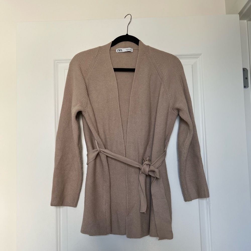 Tan/light camel cardigan with tie from ZARA